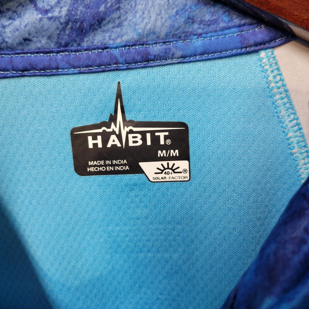 Habit Mens Medium Blue Quarter Zip‎ Long Sleeve Solar Factor Shirt - Picture 2 of 8